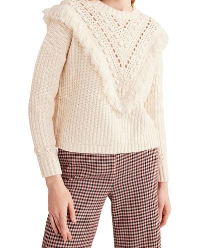Boden Fringe Detail Ribbed Wool & Alpaca-blend Sweater - White