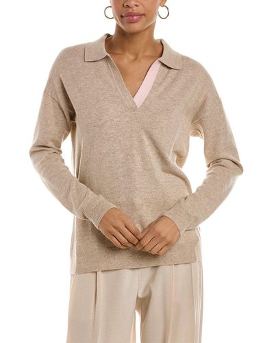 Chinti & Parker Contrast Placket Collar Wool & Cashmere-blend Sweater - Natural