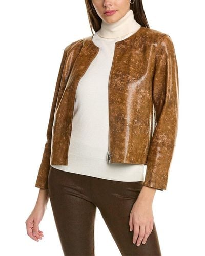 Lafayette 148 New York Griffith Leather Jacket - Brown