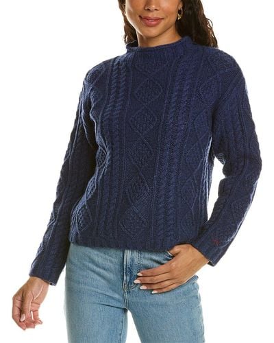 Frances Valentine Fisherman Skipper Wool Sweater - Blue