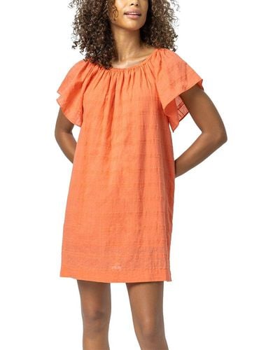 Lilla P Flutter Sleeve Linen-blend Raglan Dress - Orange