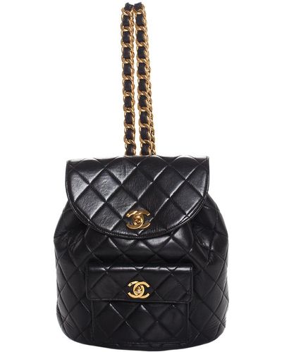 Chanel Black Lambskin Leather Quilted Backpack, Never Carried