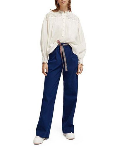 Scotch & Soda Rose Pleated High-rise Wide Leg Workwear Pant - Blue