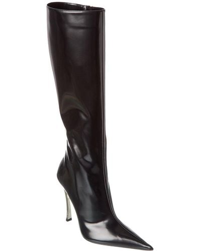 Versace Pin-point Leather Knee-high Boot - Black