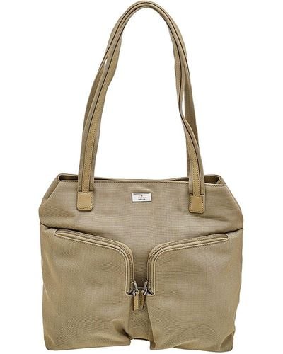Gucci Gg Canvas & Leather Double Pocket Tote (Authentic Pre-Owned) - Natural