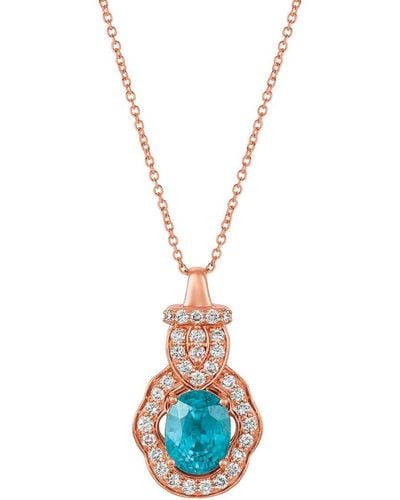 Le Vian Le Vian 14k Rose Gold 2.40 Ct. Tw. Diamond & Blue Zircon Pendant Necklace - White
