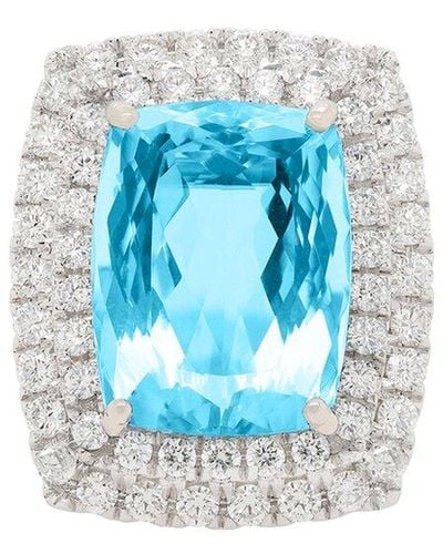 Diana M. Jewels Fine Jewelry 18k 18 Ct. Tw. Diamond & Aquamarine Half-set Ring - Blue