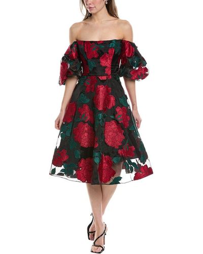 Marchesa Off-the-shoulder Cocktail Dress - Red