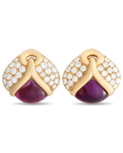 BVLGARI 18K 4.00 Ct. Tw. Diamond & Amethyst Clip-On Earrings (Authentic Pre- Owned) - Pink