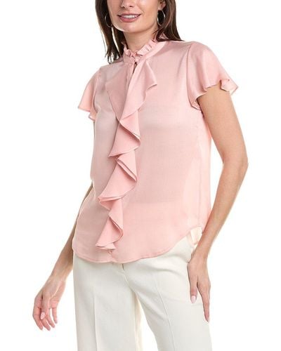 Anne Klein Ruffle Front Flutter Sleeve Blouse - Pink