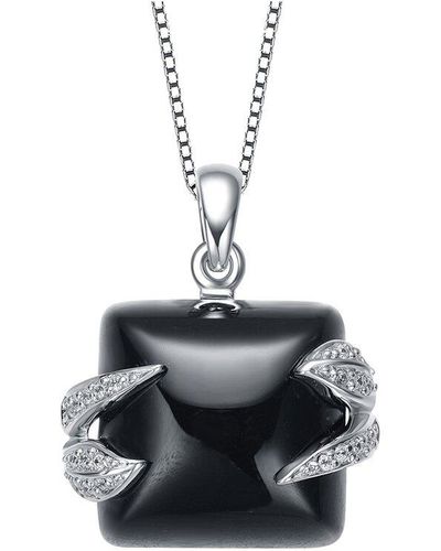 Genevive Jewelry Silver Cz Pendant - Black