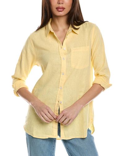 Three Dots Button-up Linen-blend Shirt - Yellow