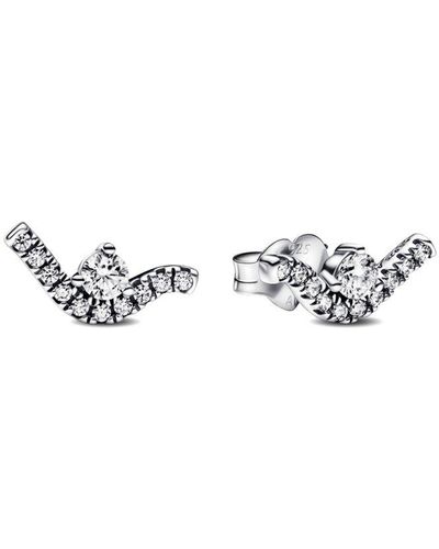 PANDORA Timeless Silver Cz Sparkling Wave Studs - White