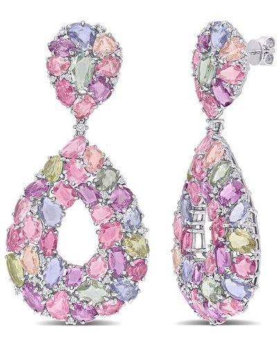 Rina Limor 14k 76.84 Ct. Tw. Diamond & Multicolour Sapphire Earrings - Pink
