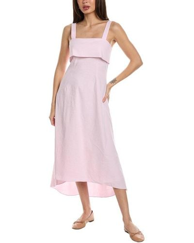 Theory High-low Linen-blend Midi Dress - Pink