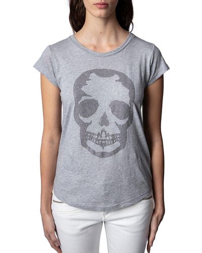 Zadig & Voltaire Skinny Skull Studs T-Shirt - Grey