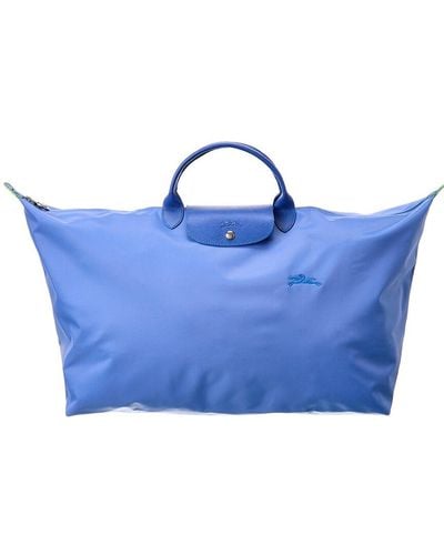 Longchamp Le Pliage Green Medium Canvas & Leather Travel Bag - Blue