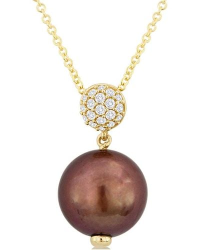 Le Vian Le Vian Grand Sample Sale 14k Honey Gold 0.11 Ct. Tw. Diamond 10-11mm Pearl Necklace - Metallic