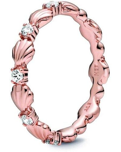 PANDORA Moments 14k Rose Gold Plated Cz Shell Ring - Pink