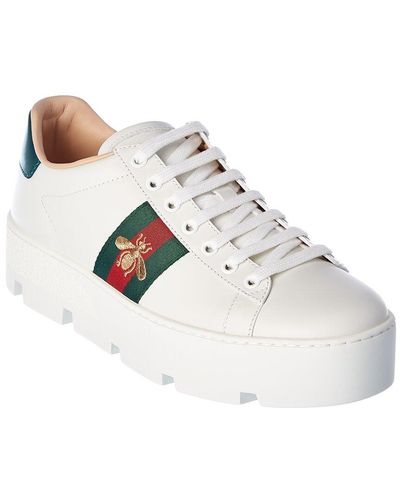 Gucci Ace Embroidered Leather Platform Trainer - White