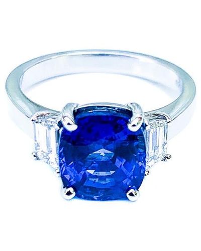 Arthur Marder Fine Jewelry Platinum 4.54 Ct. Tw. Diamond & Sapphire Ring - Blue