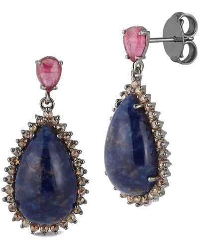 Banji Jewelry Silver 1.41 Ct. Tw. Diamond & Gemstone Drop Earrings - Blue