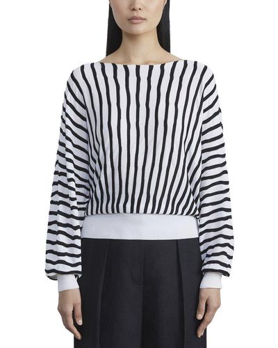 Lafayette 148 New York Irregular Stripe Dolman Silk Sweater - Black