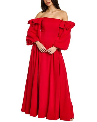 Zac Posen Off-shoulder Puff-sleeve Gown - Red