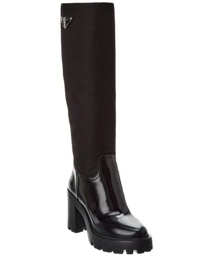 Prada Nylon & Leather Knee-high Boot - Black