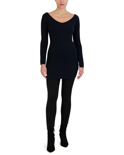 BCBGMAXAZRIA Wide V-Neck Mini Wool-Blend Sweaterdress - Black