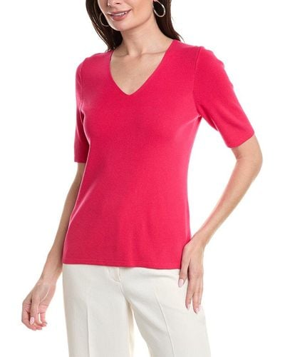 Anne Klein Half Sleeve V-neck Top - Pink