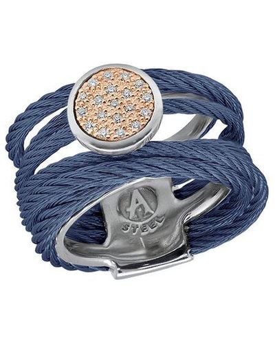 Alor Classique 18k Rose Gold 0.10 Ct. Tw. Diamond Cable Ring - Blue