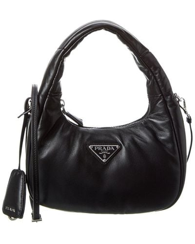Prada Logo Padded Mini Leather Hobo Bag - Black