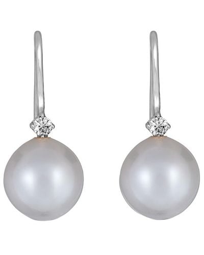 Belpearl 14k 0.12 Ct. Tw. Diamond & 11-10 Mm South Sea Pearl Earrings - Multicolor