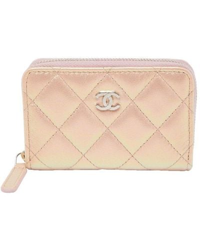 Chanel Quilted Iridescent Leather Single Flap Cc Zip Coin Purse (Authentic Pre-Owned) - Natural