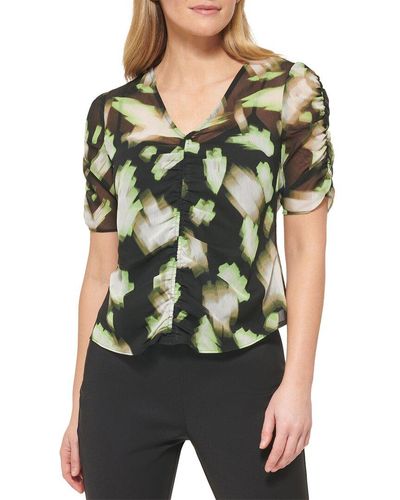 DKNY Printed Ruched Front Top - Green
