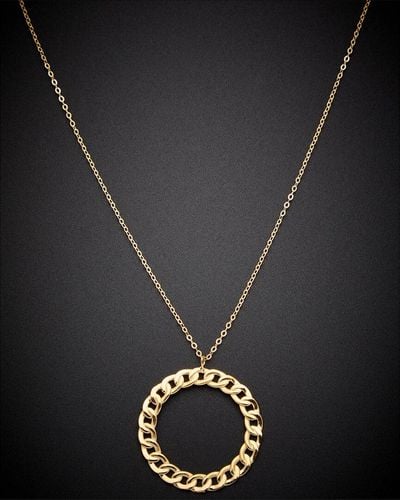 Italian Gold 14K Italian Curb Link Circle Pendant Necklace - Black