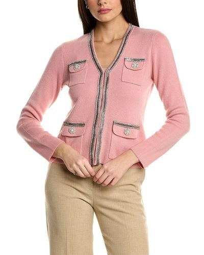 Sofiacashmere Crystal Embellished Wool-blend Cardigan - Pink