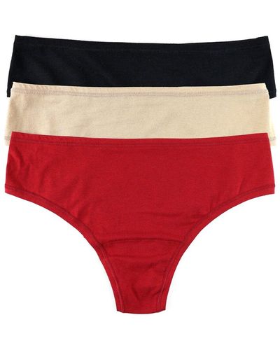 Hanky Panky Playstretch Natural Thong 3 Pack - Red