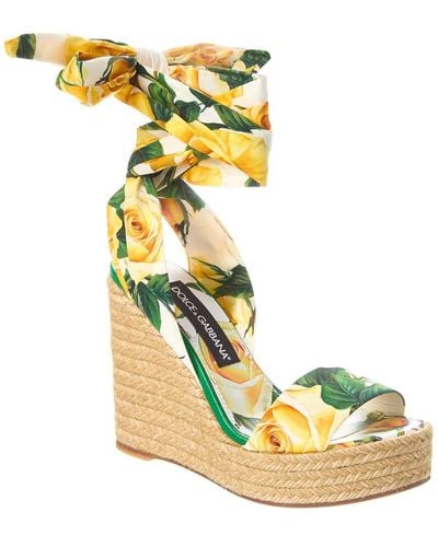 Dolce & Gabbana Printed Charmeuse Wedge Sandal - Yellow