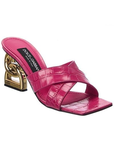 Dolce & Gabbana Croc-embossed Leather Sandal - Pink