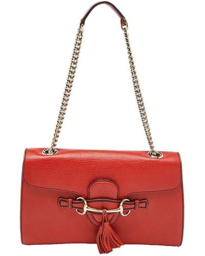 Gucci Leather Medium Emily Shoulder Bag (Authentic Pre-Owned) - Red