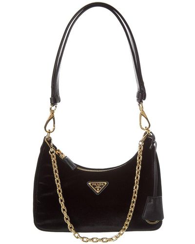 Prada Re-edition Velvet & Leather Mini Bag - Black