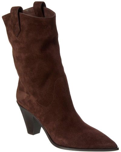 Aquazzura Boogie Cowboy 70 Suede Bootie - Brown