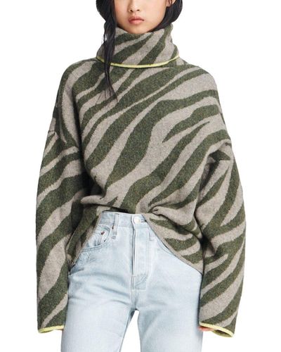 Rag & Bone Kiki Funnel-neck Zebra Sweater - Green