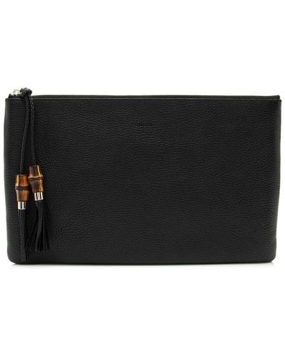 Gucci Leather Tassel Zip Clutch (Authentic Pre-Owned) - Black