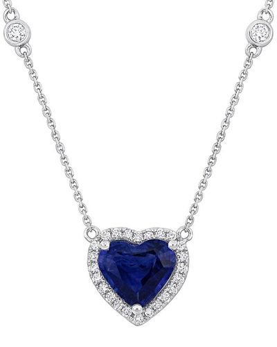 Rina Limor 14k 2.48 Ct. Tw. Diamond & Blue Sapphire Heart Halo Necklace