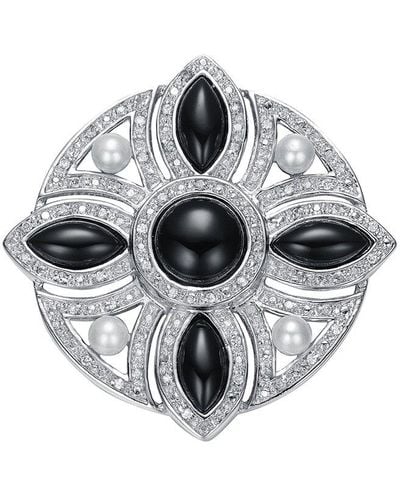 Genevive Jewelry Silver Cz Statement Pin - Gray