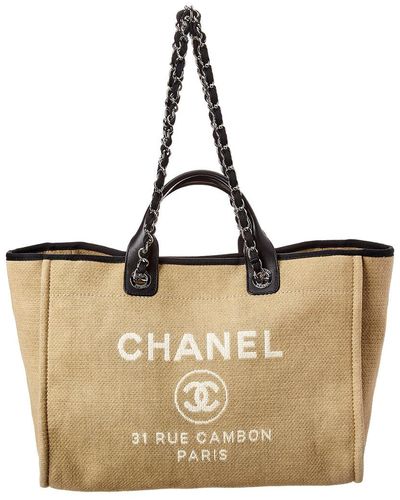 Chanel Beige Canvas Tote - 42 For Sale on 1stDibs