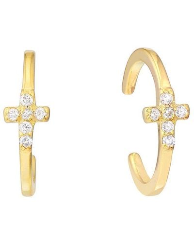 Pure Gold 14K 0.05 Ct. Tw. Diamond Cross Earrings - Metallic